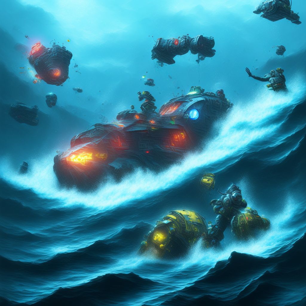 Drowning and submersion due to falling or jumping from other crushed powered watercraft, initial encounter digital illustration