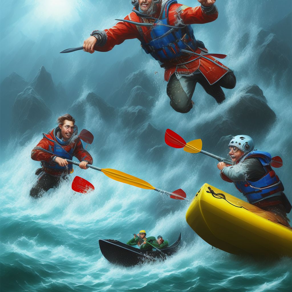 Drowning and submersion due to falling or jumping from crushed canoe or kayak, subsequent encounter digital illustration