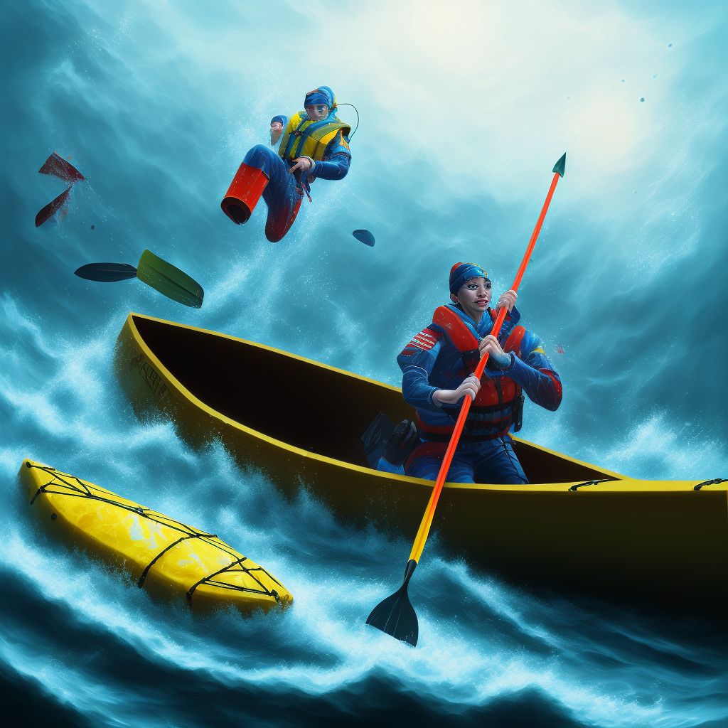 Drowning and submersion due to falling or jumping from crushed canoe or kayak, sequela digital illustration