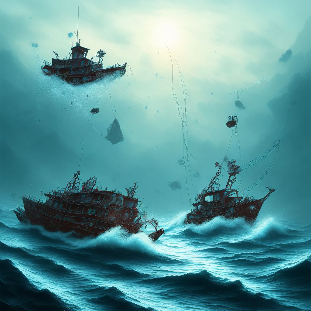 Drowning and submersion due to other accident to fishing boat, subsequent encounter digital illustration