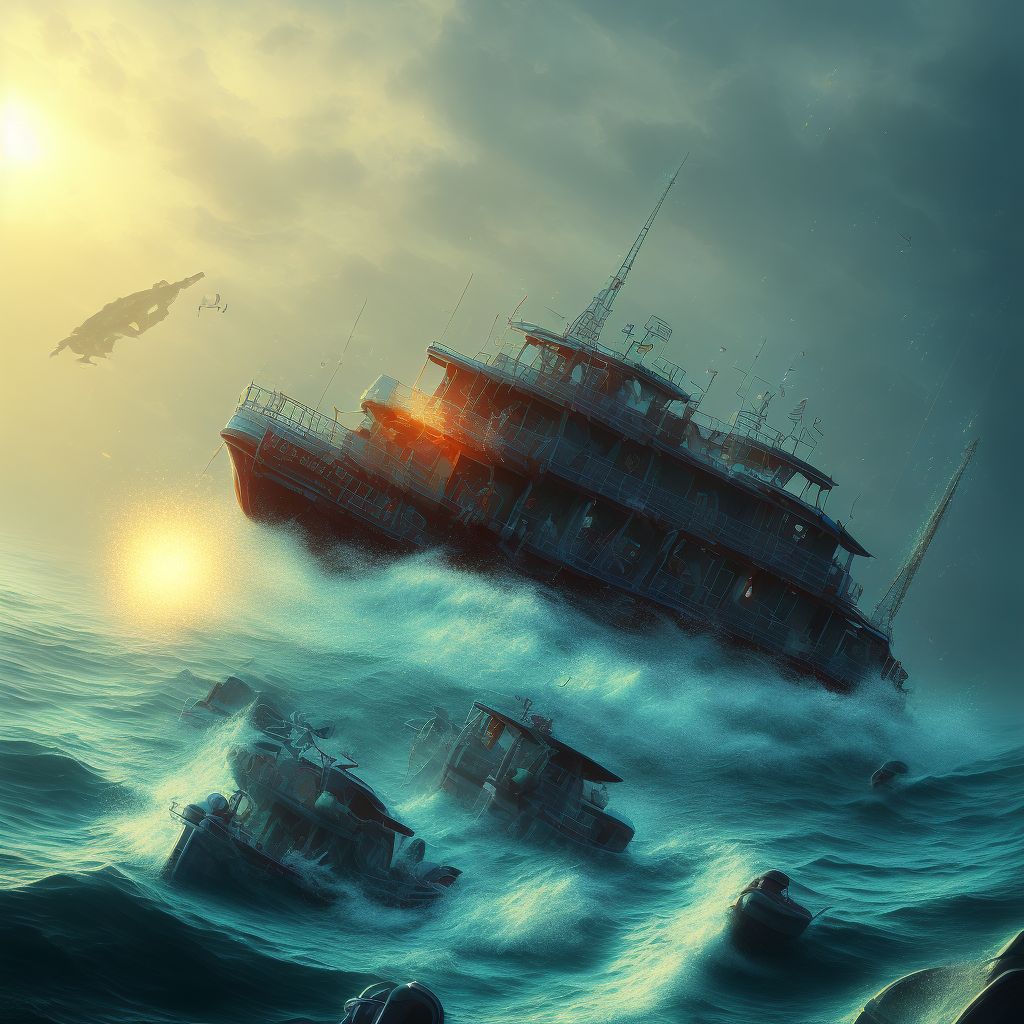 Drowning and submersion due to other accident to fishing boat, sequela digital illustration