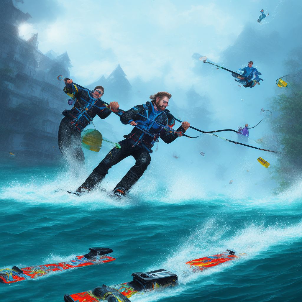 Drowning and submersion due to other accident to water-skis, initial encounter digital illustration