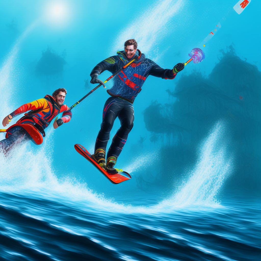 Drowning and submersion due to other accident to water-skis, sequela digital illustration