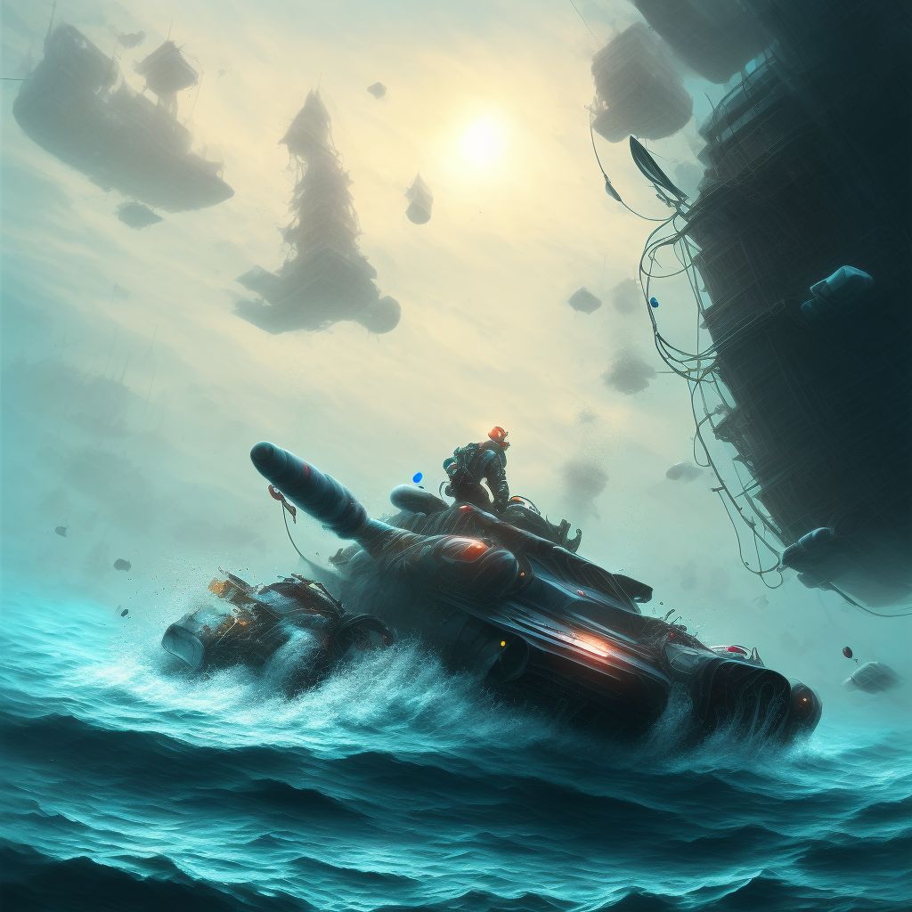 Drowning and submersion due to other accident to other unpowered watercraft, subsequent encounter digital illustration