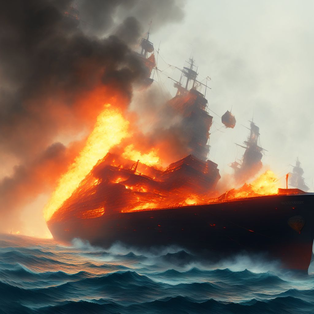 Burn due to merchant ship on fire, subsequent encounter digital illustration