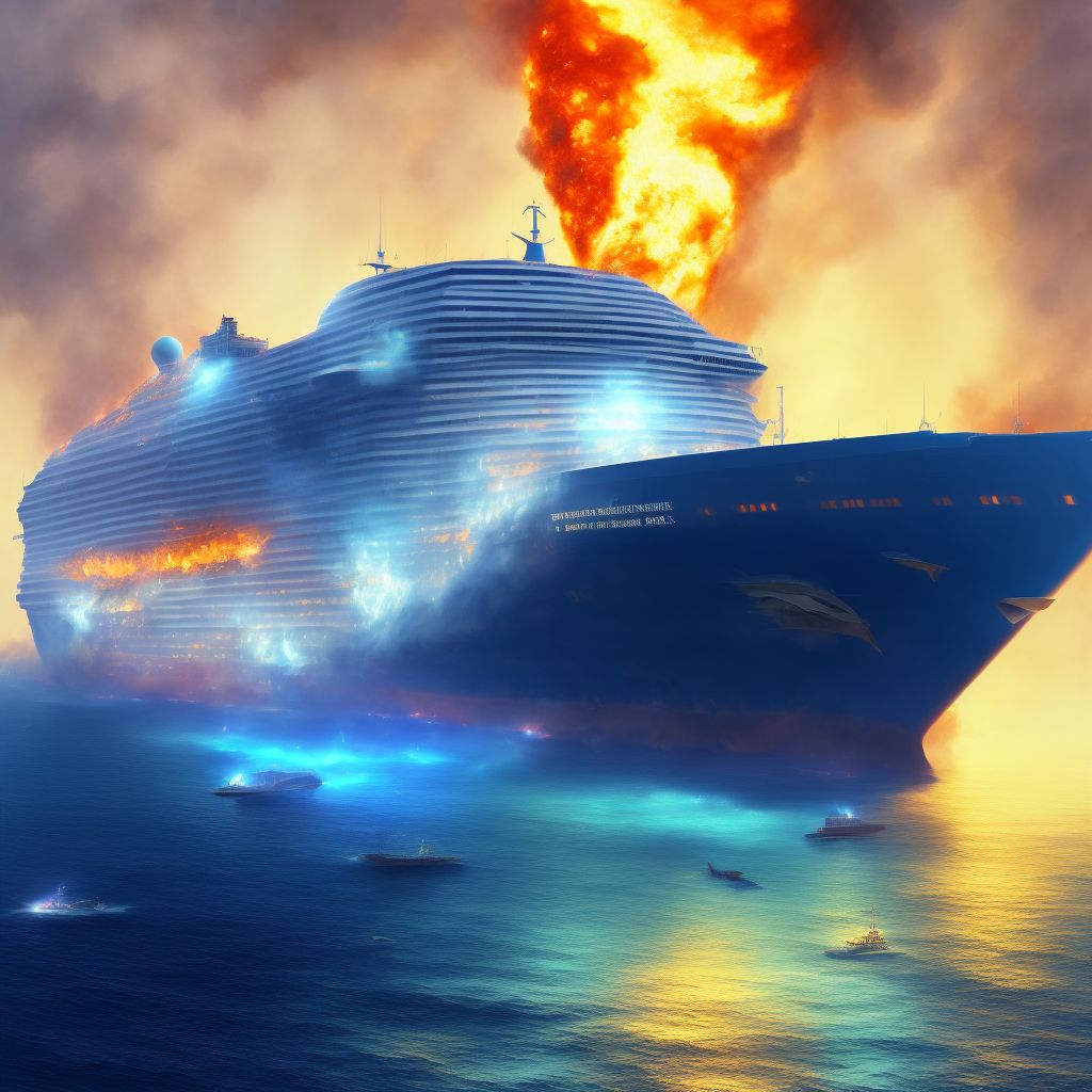 Burn due to passenger ship on fire, initial encounter digital illustration