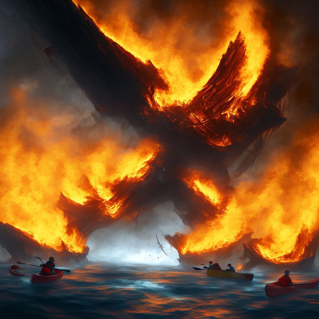 Burn due to canoe or kayak on fire, sequela digital illustration