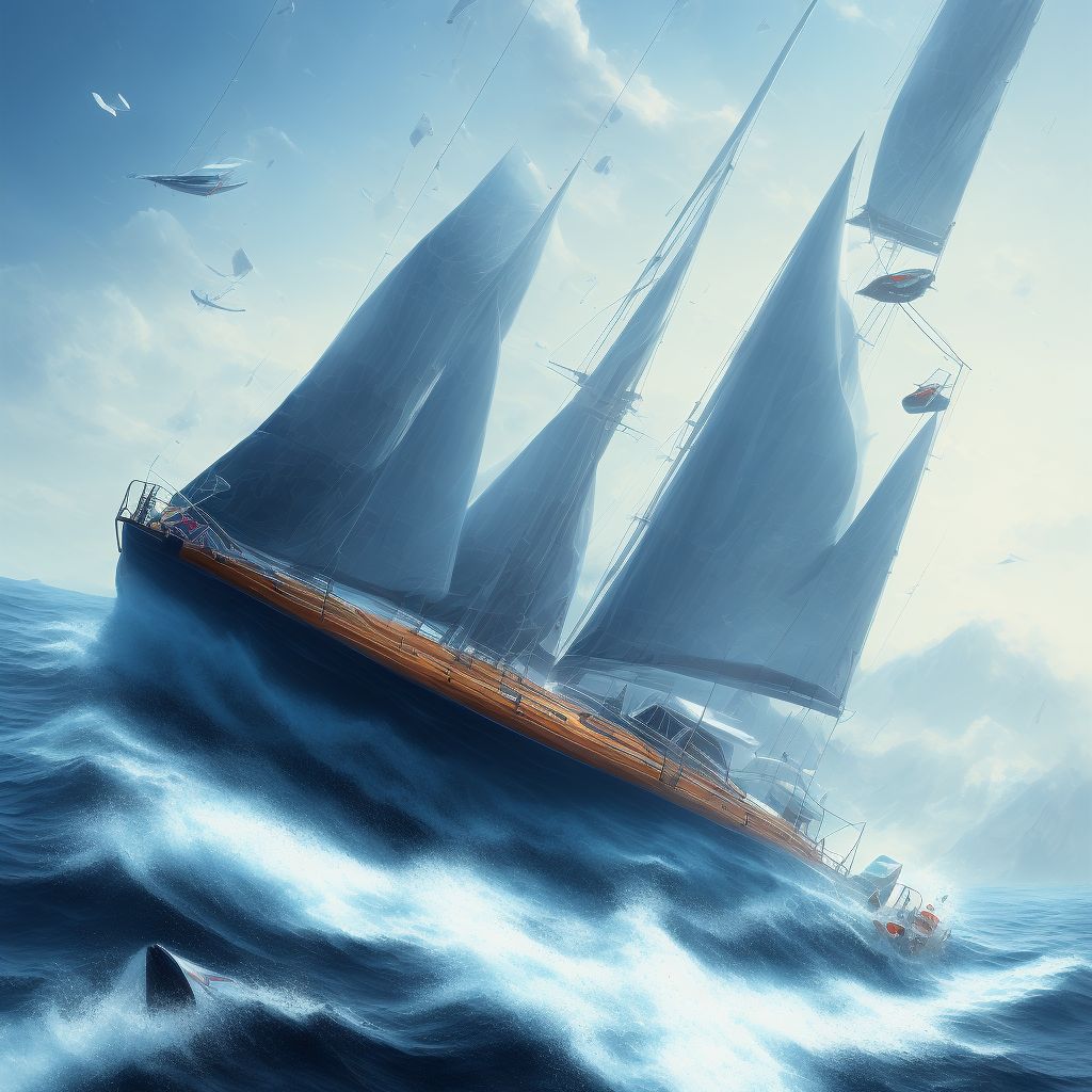 Crushed between sailboat and other watercraft or other object due to collision, initial encounter digital illustration