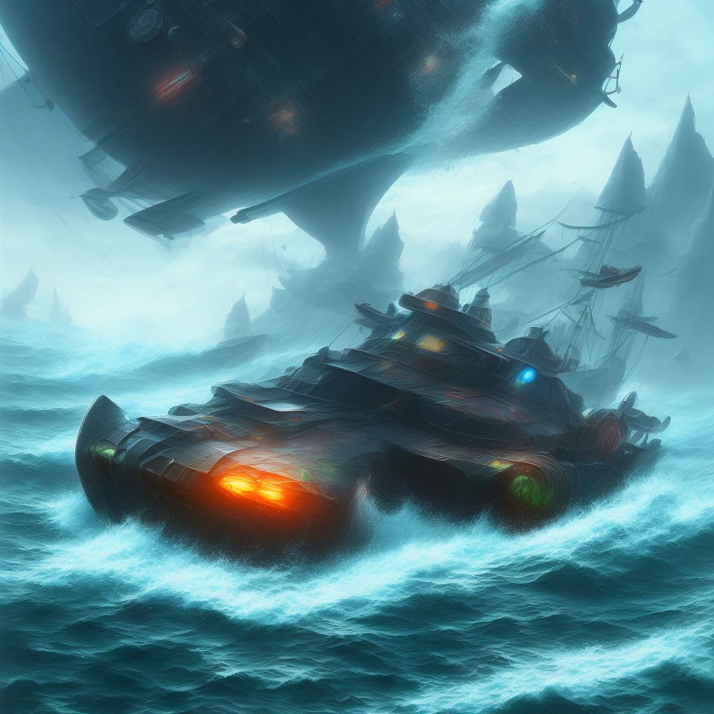 Crushed between unspecified watercraft and other watercraft or other object due to collision, initial encounter digital illustration