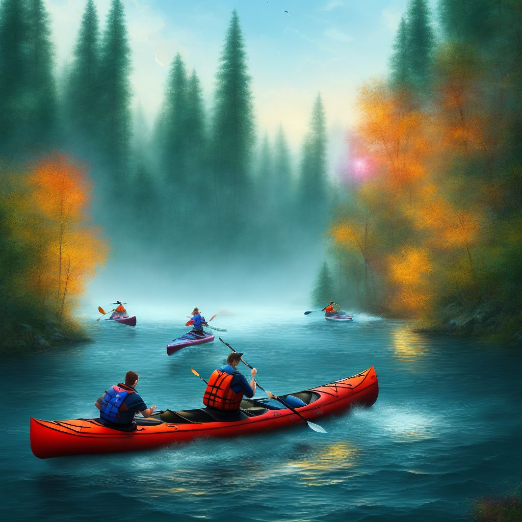 Fall due to collision between canoe or kayak and other watercraft or other object, sequela digital illustration