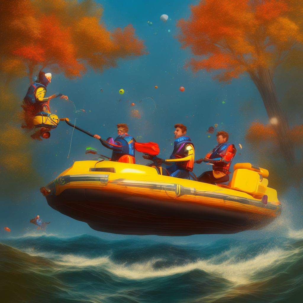 Fall due to collision between (nonpowered) inflatable craft and other watercraft or other object, sequela digital illustration