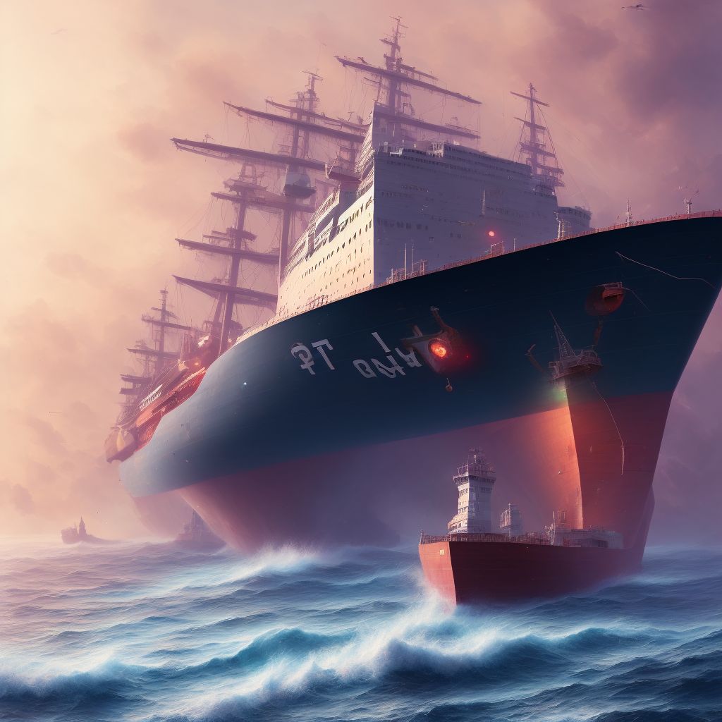 Hit or struck by falling object due to accident to merchant ship, sequela digital illustration