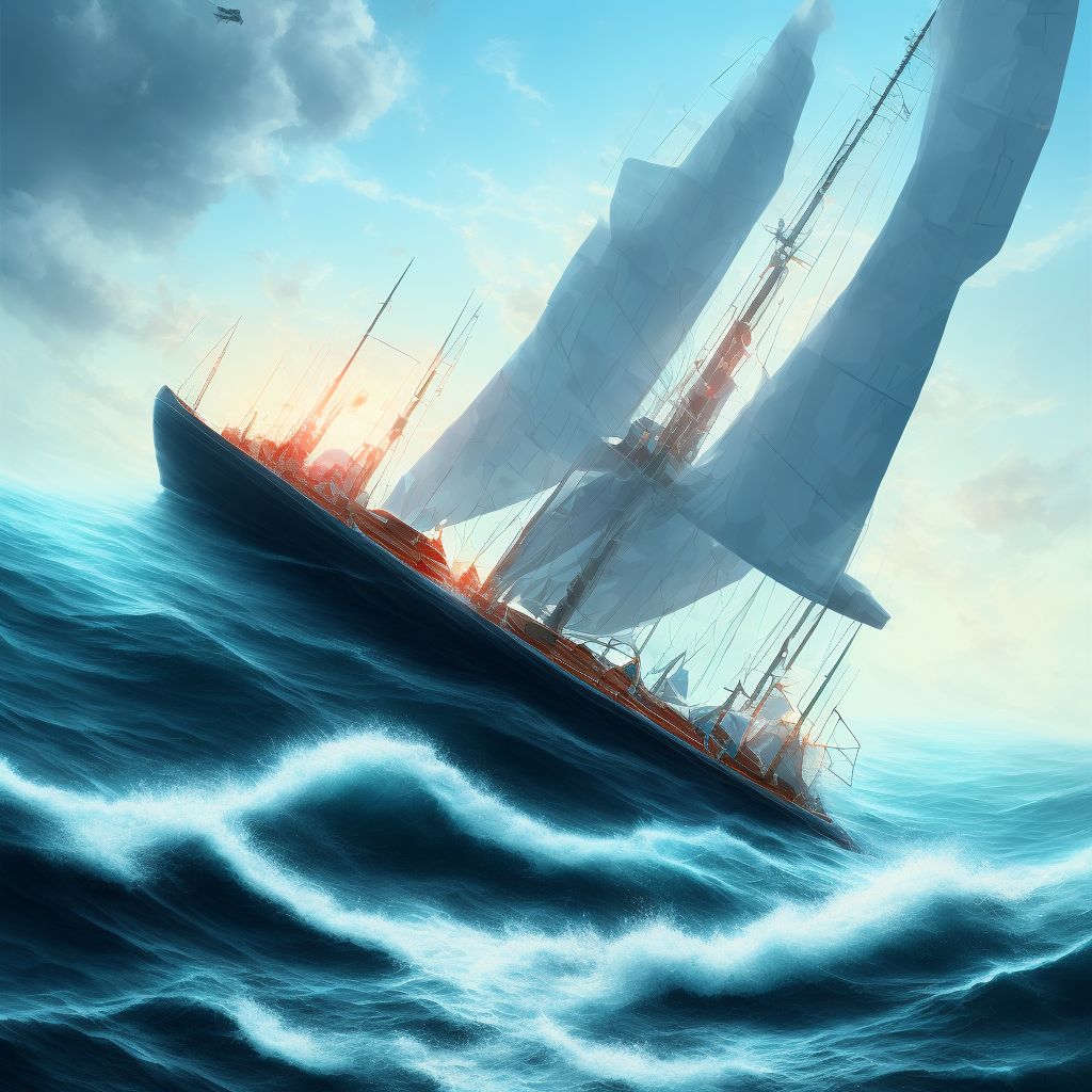 Hit or struck by falling object due to accident to sailboat, initial encounter digital illustration