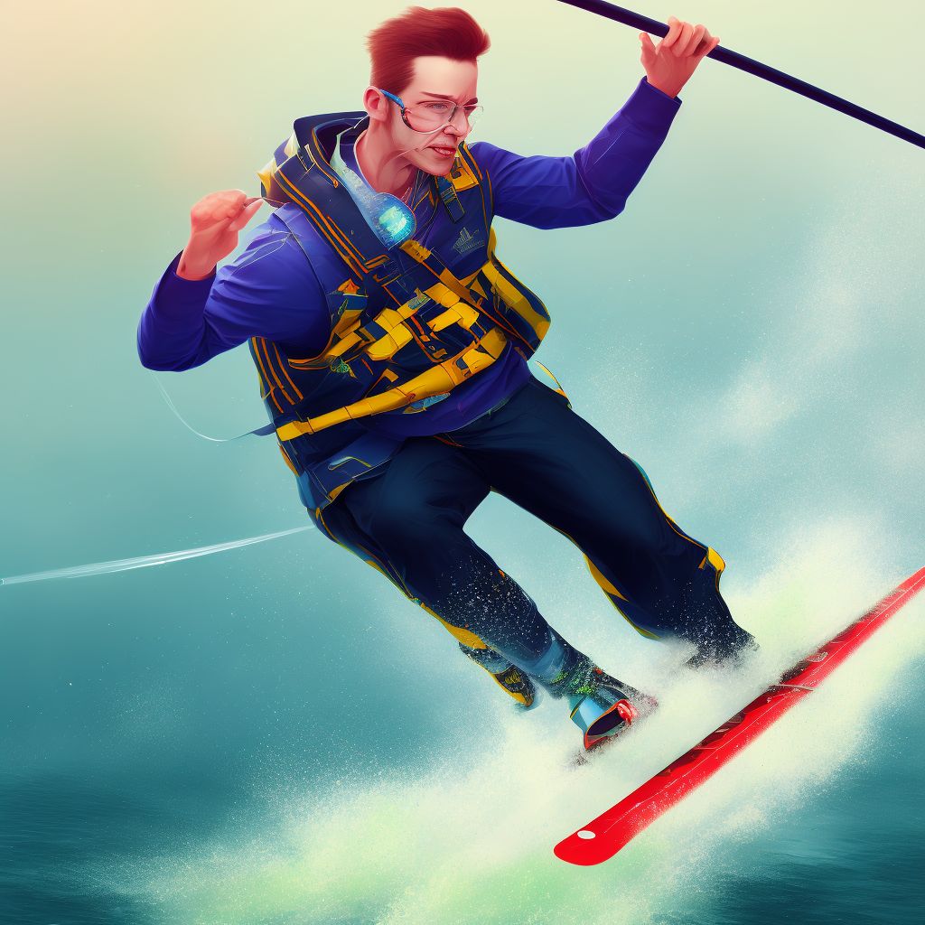 Hit or struck by falling object due to accident to water-skis, subsequent encounter digital illustration