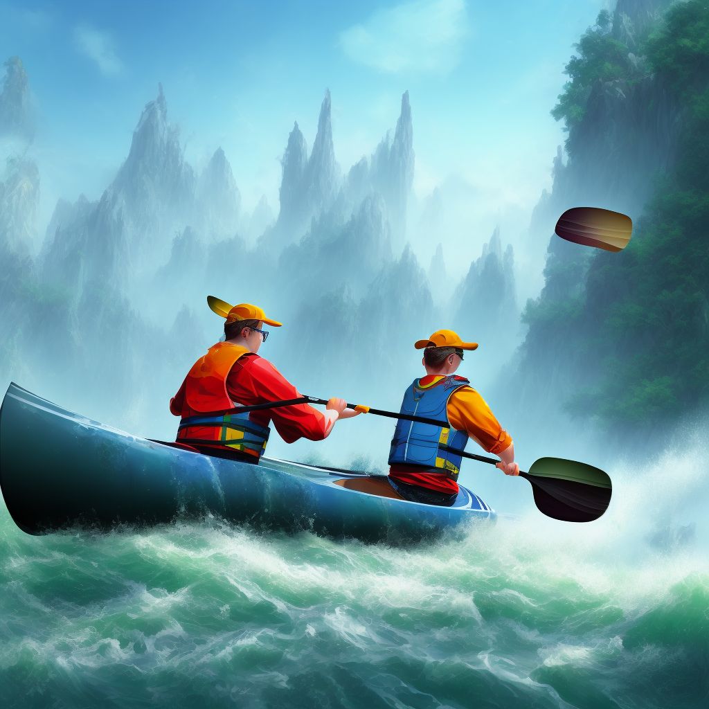 Other injury due to other accident to canoe or kayak, subsequent encounter digital illustration