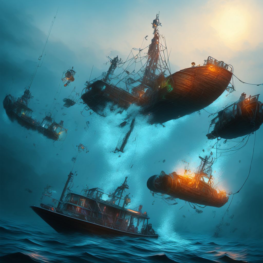 Drowning and submersion due to fall off fishing boat, sequela digital illustration