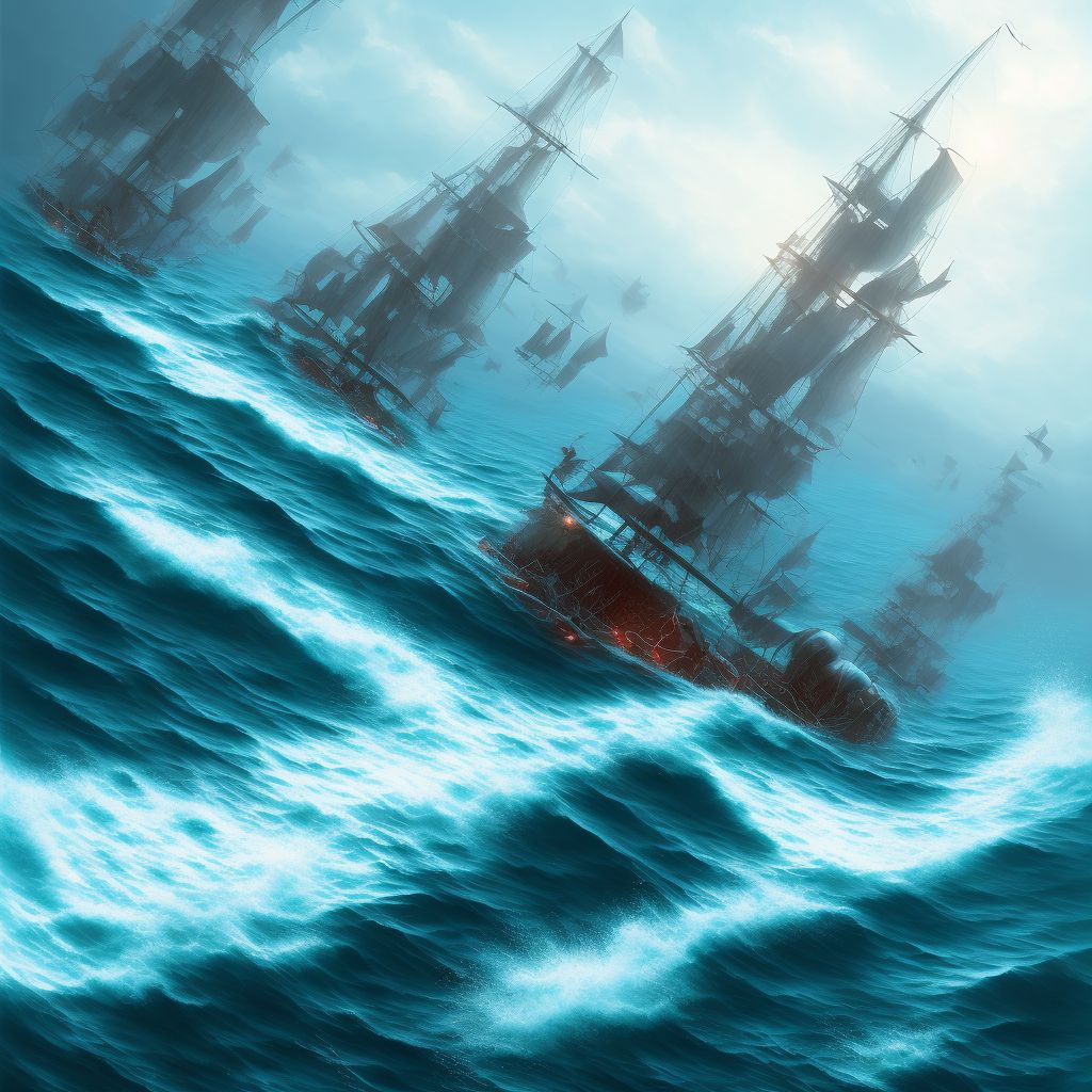 Drowning and submersion due to fall off sailboat, initial encounter digital illustration