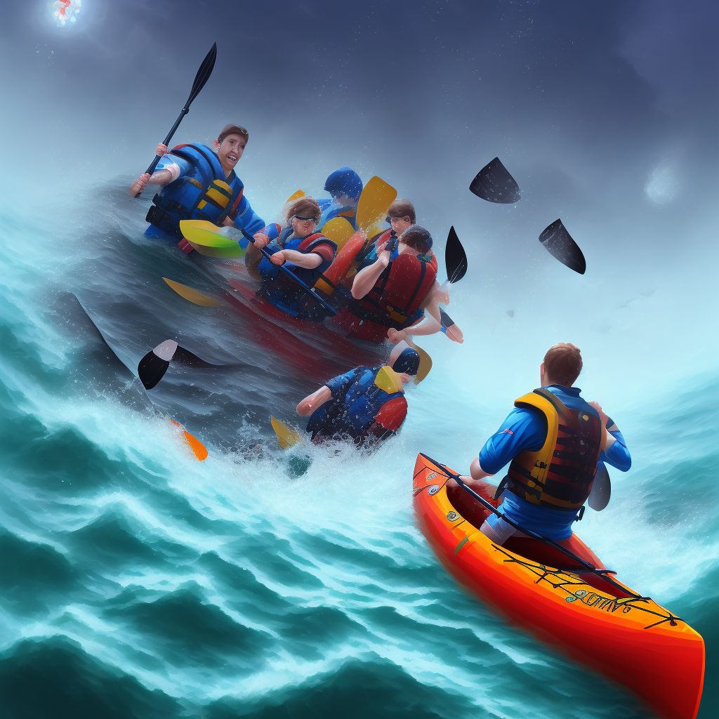 Drowning and submersion due to fall off canoe or kayak, initial encounter digital illustration