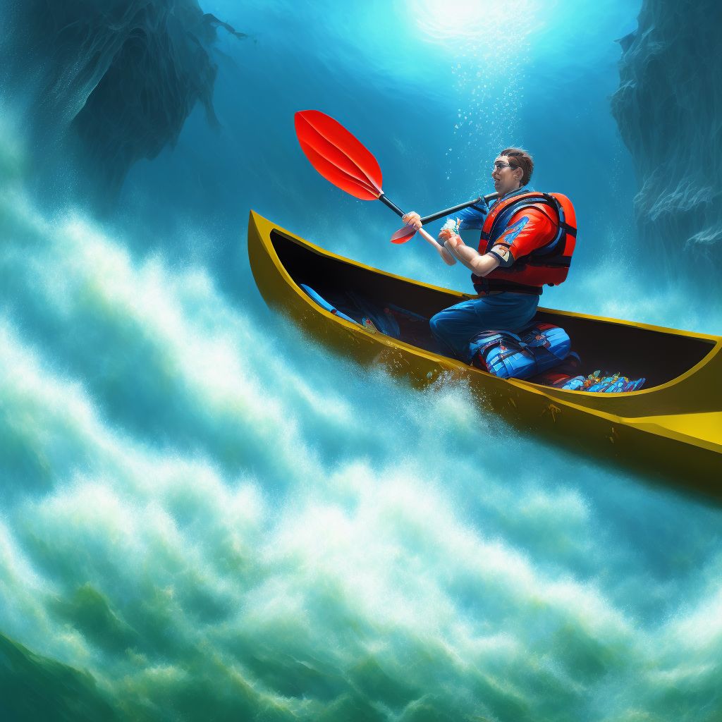 Drowning and submersion due to fall off canoe or kayak, subsequent encounter digital illustration