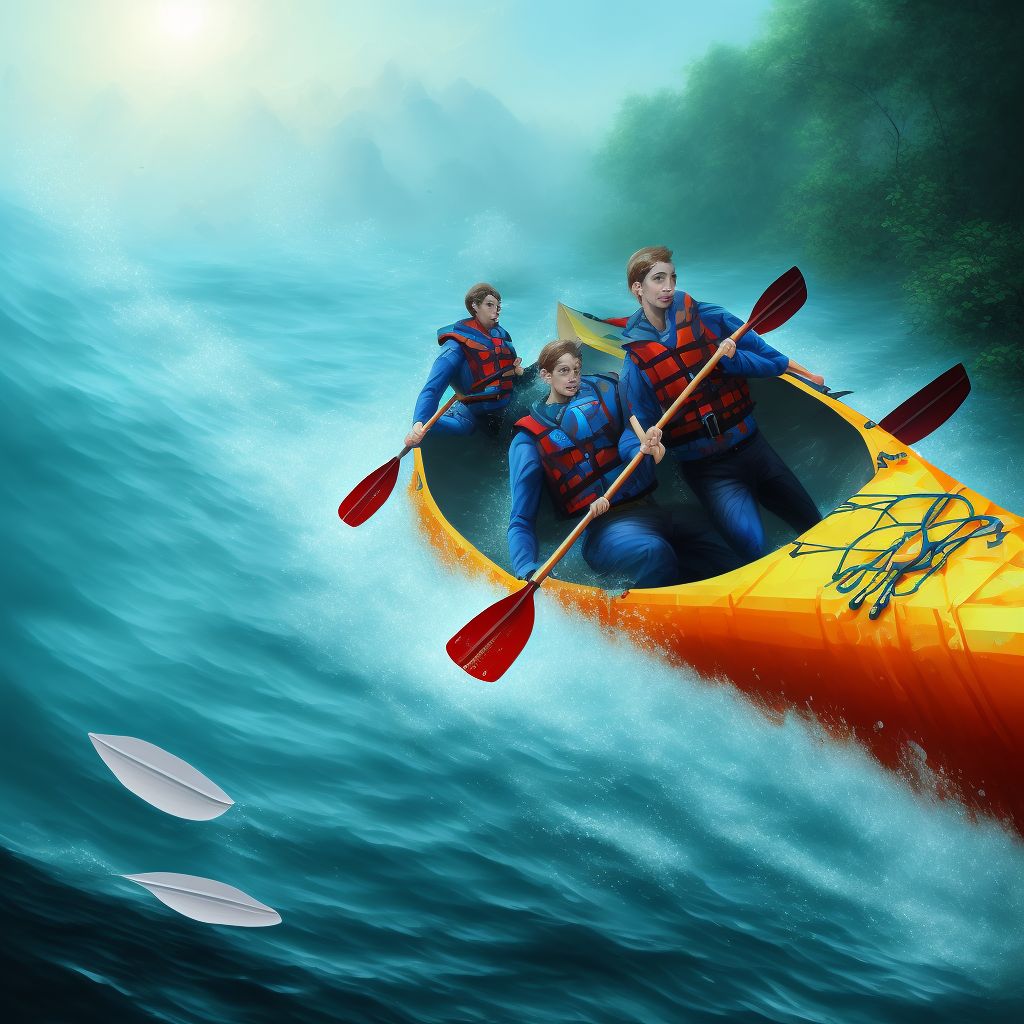 Drowning and submersion due to fall off canoe or kayak, sequela digital illustration