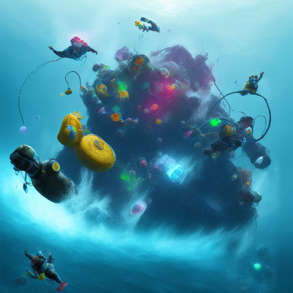 Drowning and submersion due to fall off (nonpowered) inflatable craft, sequela digital illustration