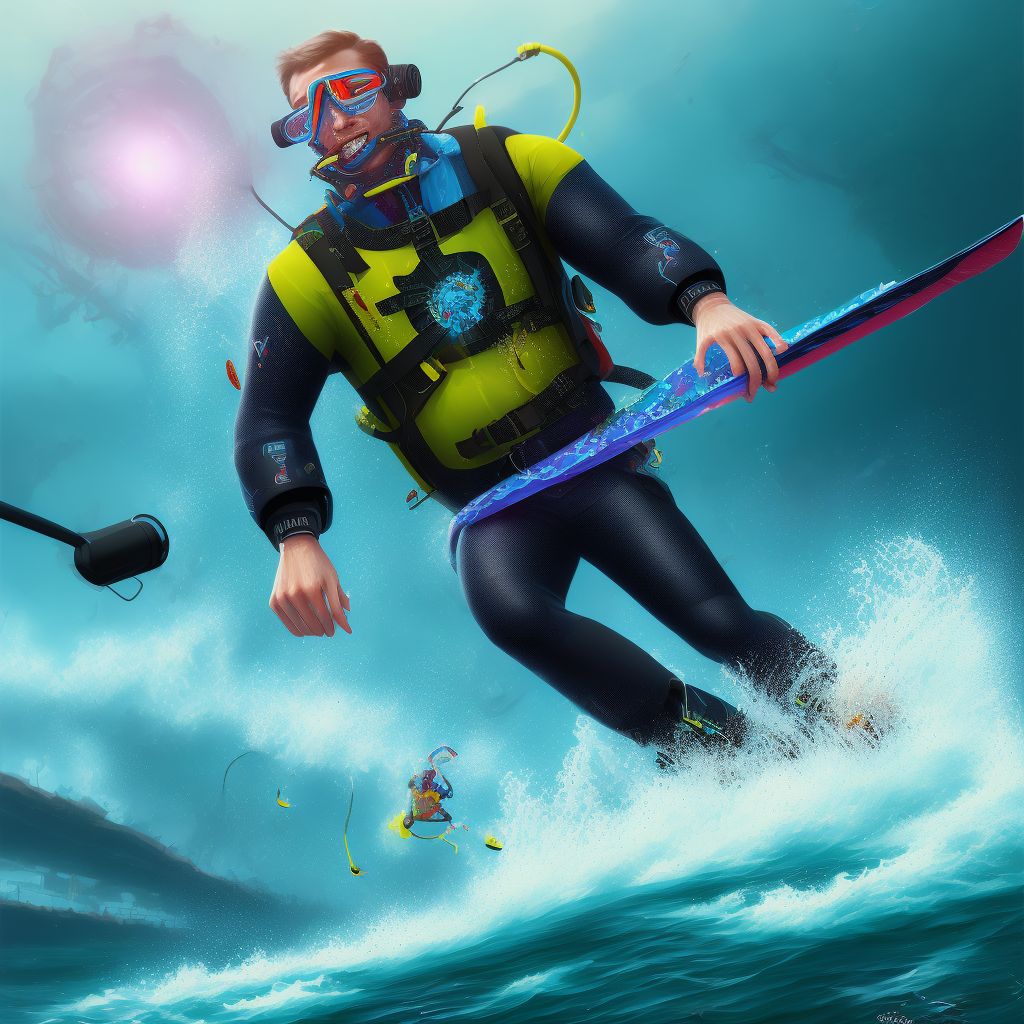 Drowning and submersion due to fall off water-skis, subsequent encounter digital illustration