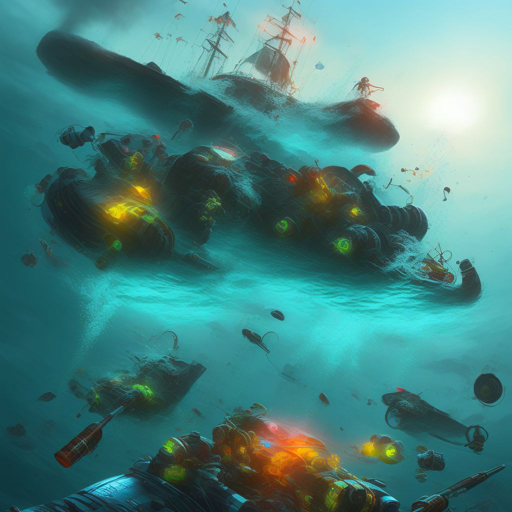 Drowning and submersion due to fall off unspecified watercraft, sequela digital illustration