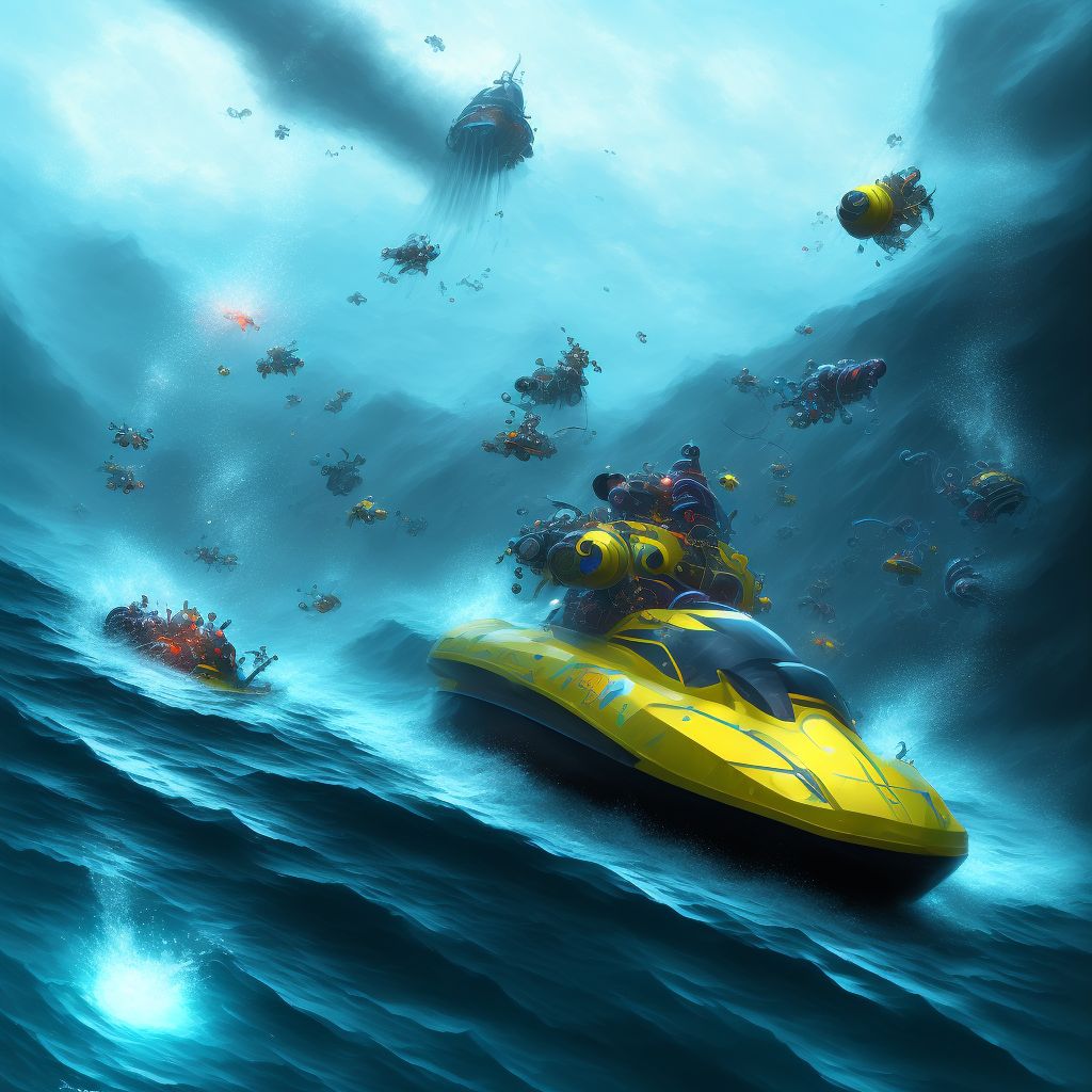 Drowning and submersion due to being thrown overboard by motion of other powered watercraft, initial encounter digital illustration