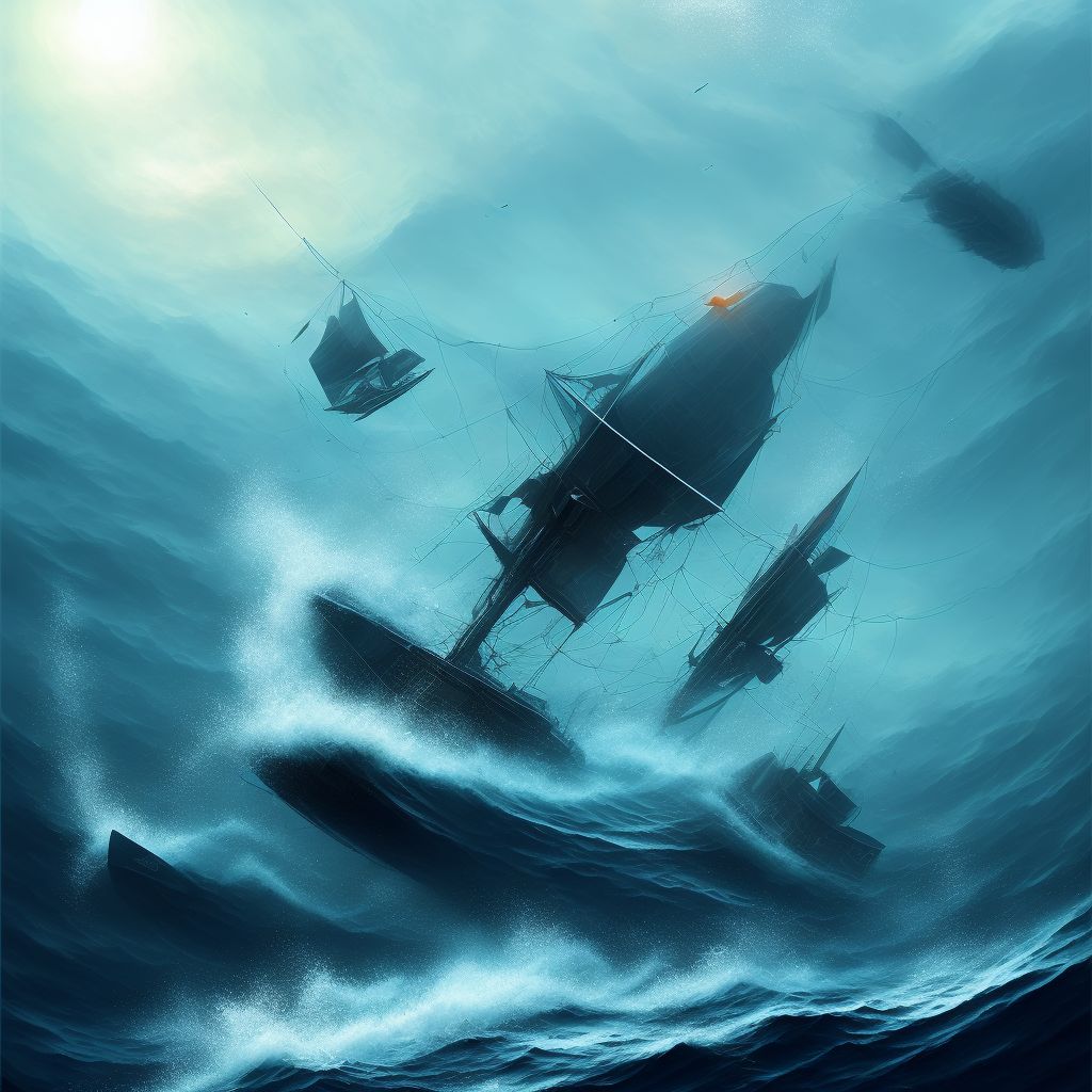 Drowning and submersion due to being thrown overboard by motion of sailboat, subsequent encounter digital illustration