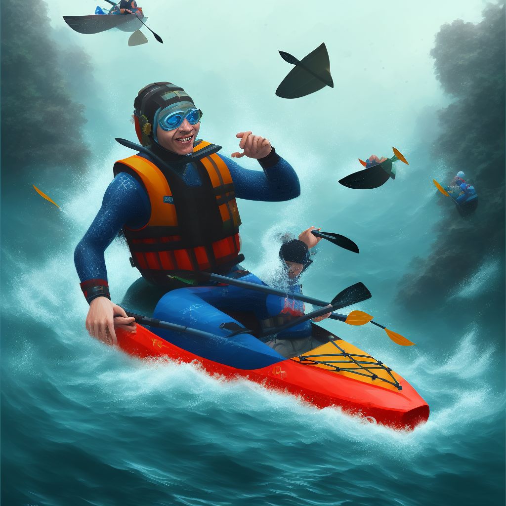 Drowning and submersion due to being thrown overboard by motion of canoe or kayak, initial encounter digital illustration