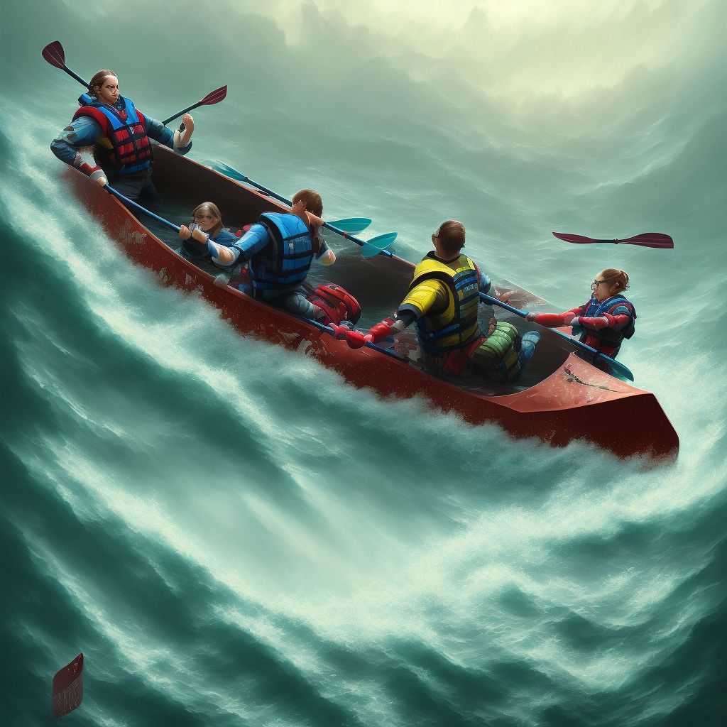 Drowning and submersion due to being washed overboard from canoe or kayak, sequela digital illustration