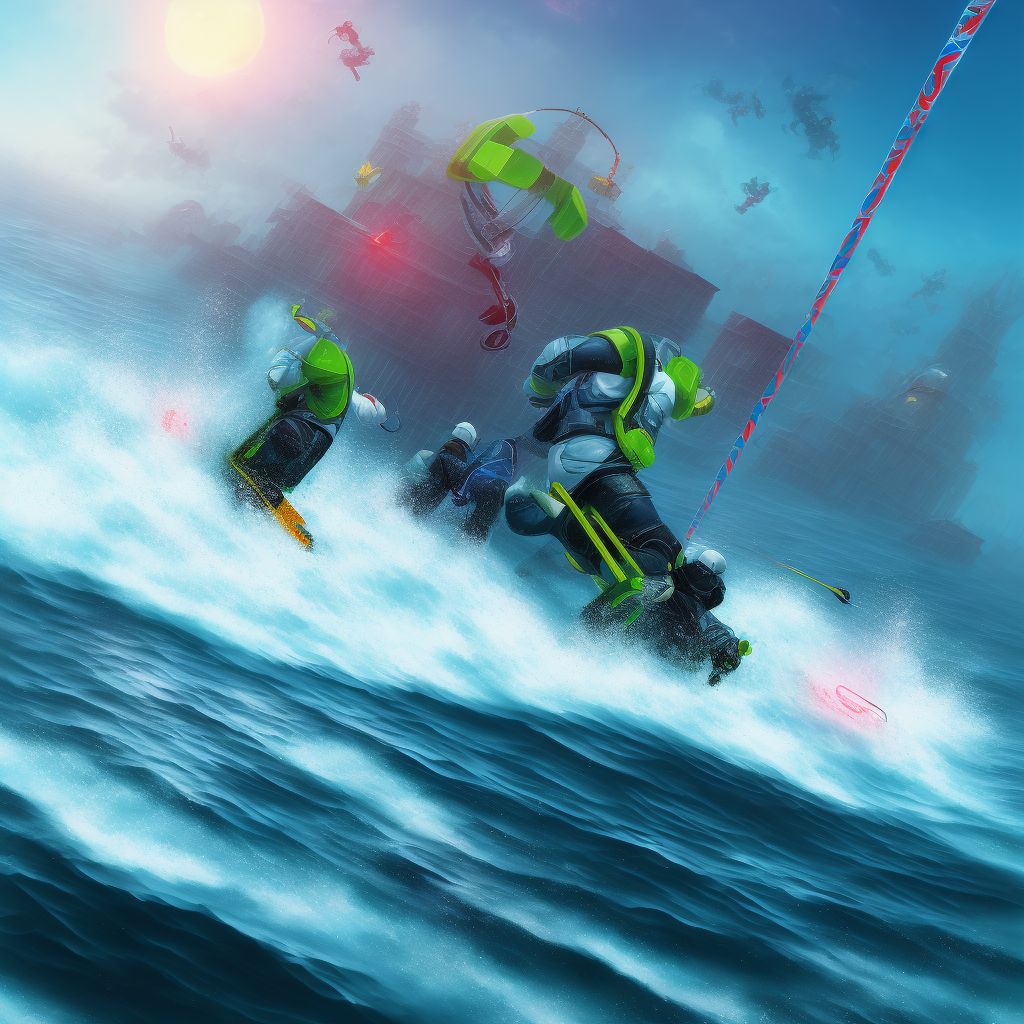 Drowning and submersion due to being washed overboard from water-skis, initial encounter digital illustration