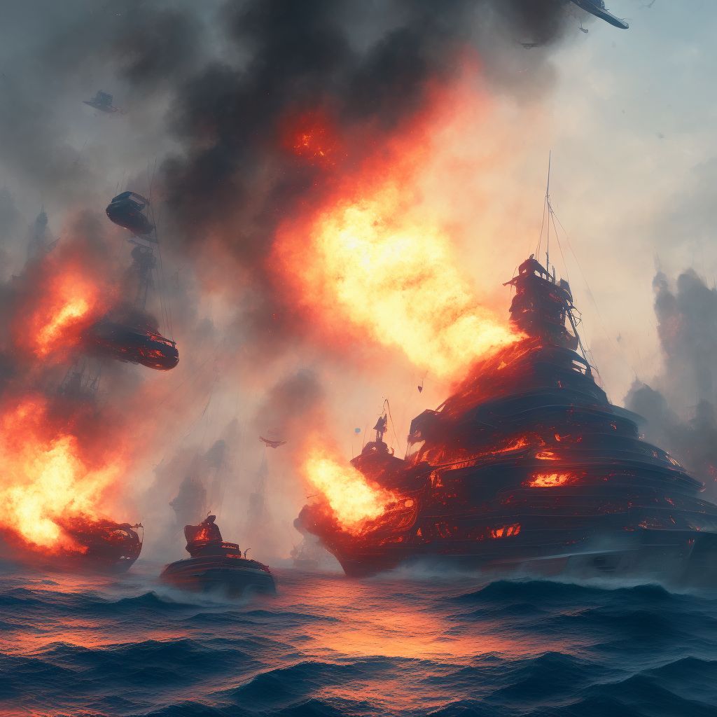 Burn due to localized fire on board unspecified watercraft, subsequent encounter digital illustration