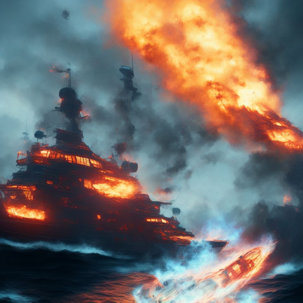 Other burn on board passenger vessel, subsequent encounter digital illustration