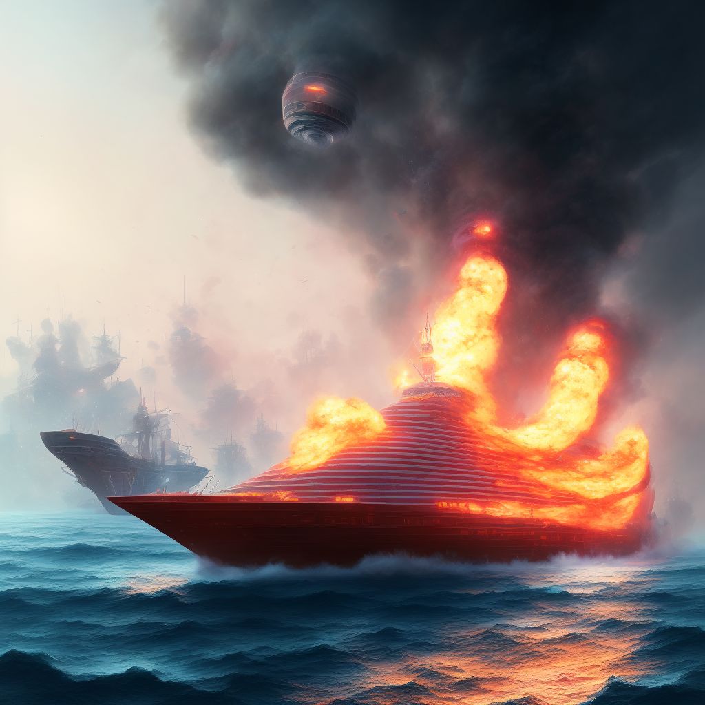 Other burn on board passenger vessel, sequela digital illustration