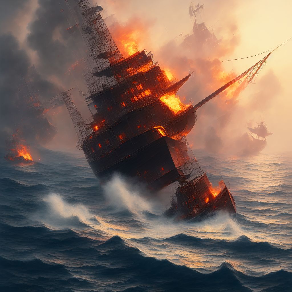 Other burn on board fishing boat, initial encounter digital illustration