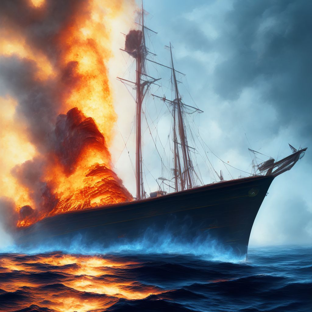 Other burn on board sailboat, subsequent encounter digital illustration