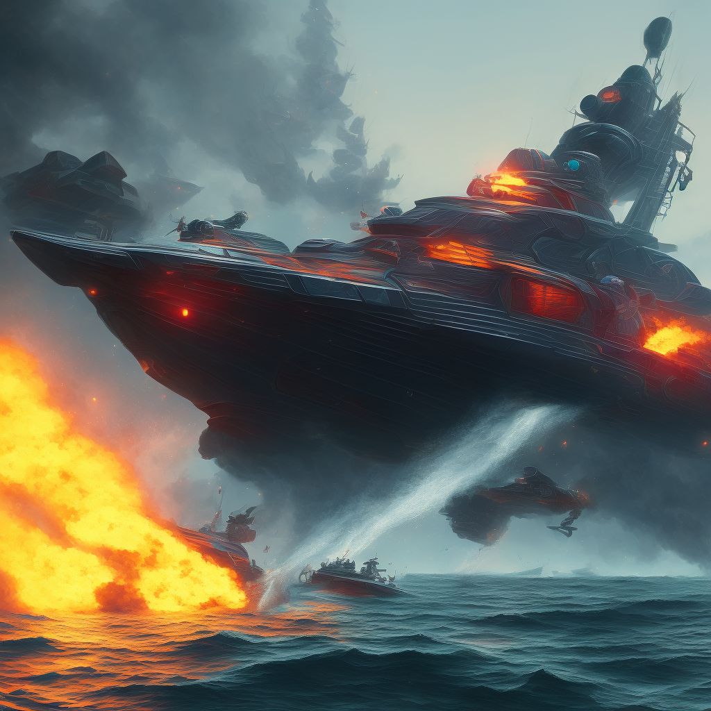 Other burn on board unspecified watercraft, initial encounter digital illustration