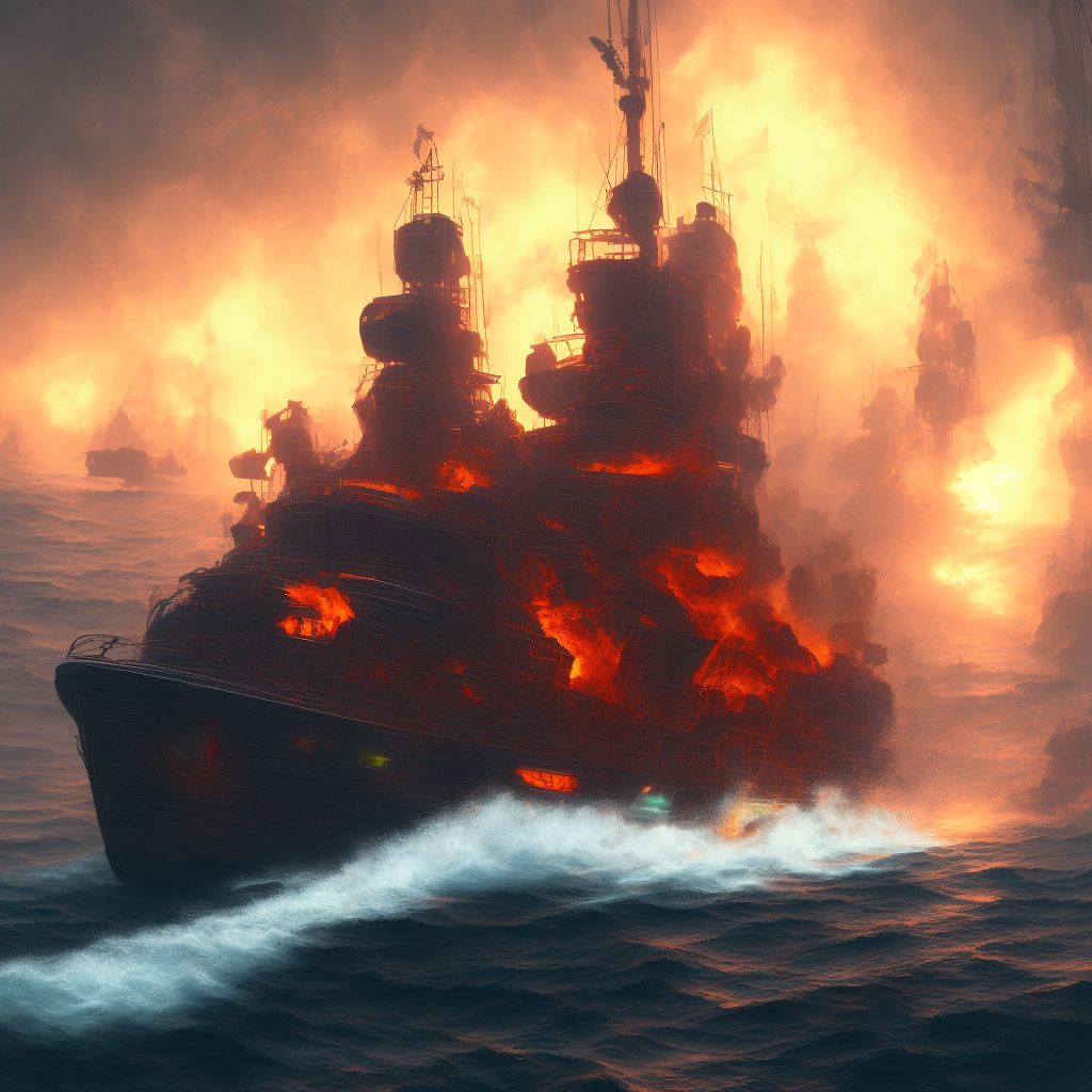 Other burn on board unspecified watercraft, subsequent encounter digital illustration