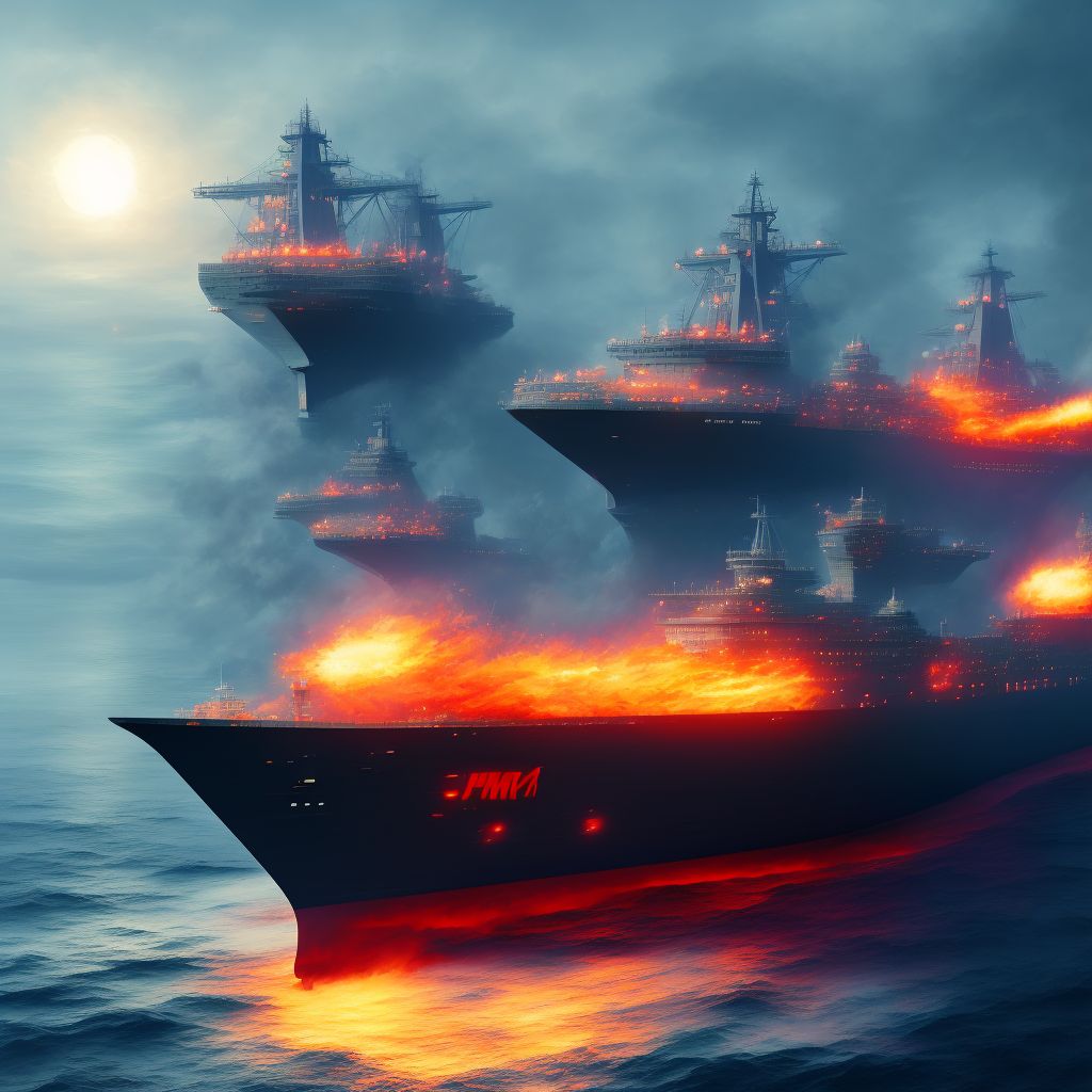 Heat exposure on board merchant ship, subsequent encounter digital illustration