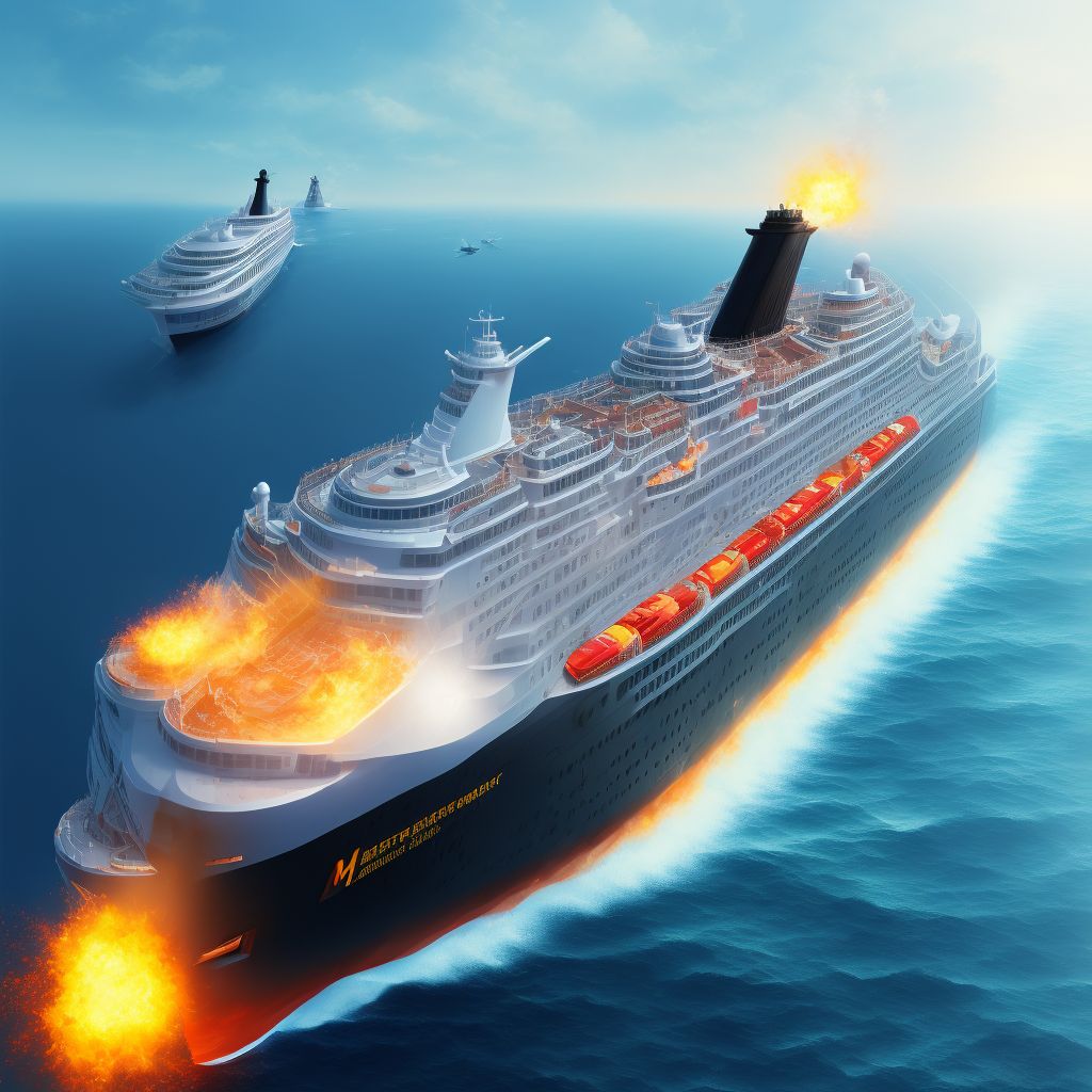 Heat exposure on board passenger ship, subsequent encounter digital illustration