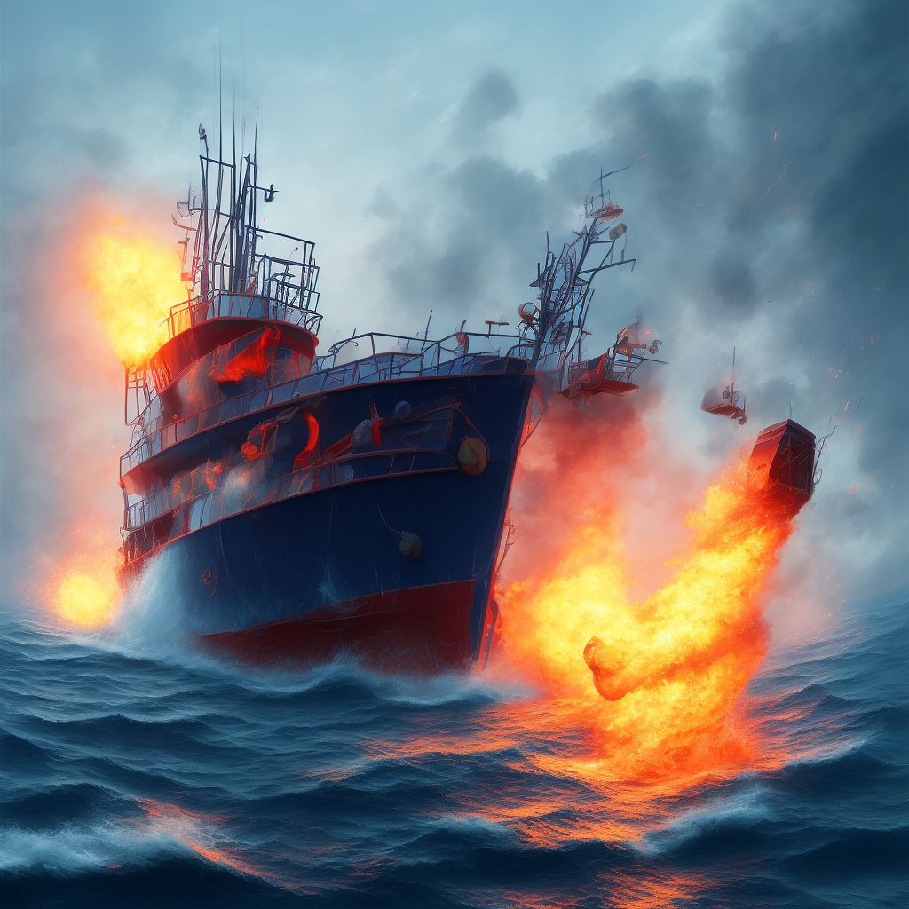 Heat exposure on board fishing boat, sequela digital illustration