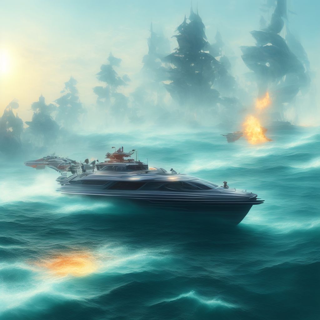 Heat exposure on board other powered watercraft, sequela digital illustration