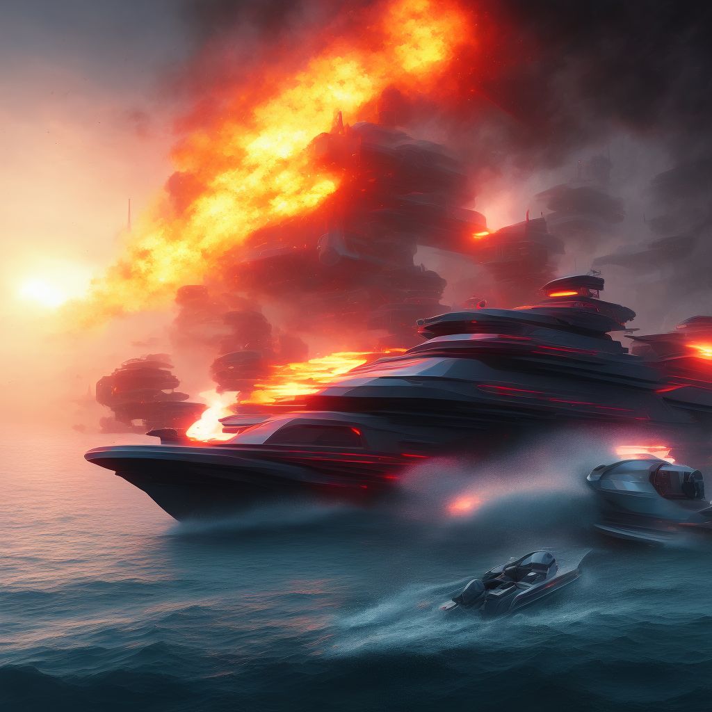 Heat exposure on board unspecified watercraft, subsequent encounter digital illustration