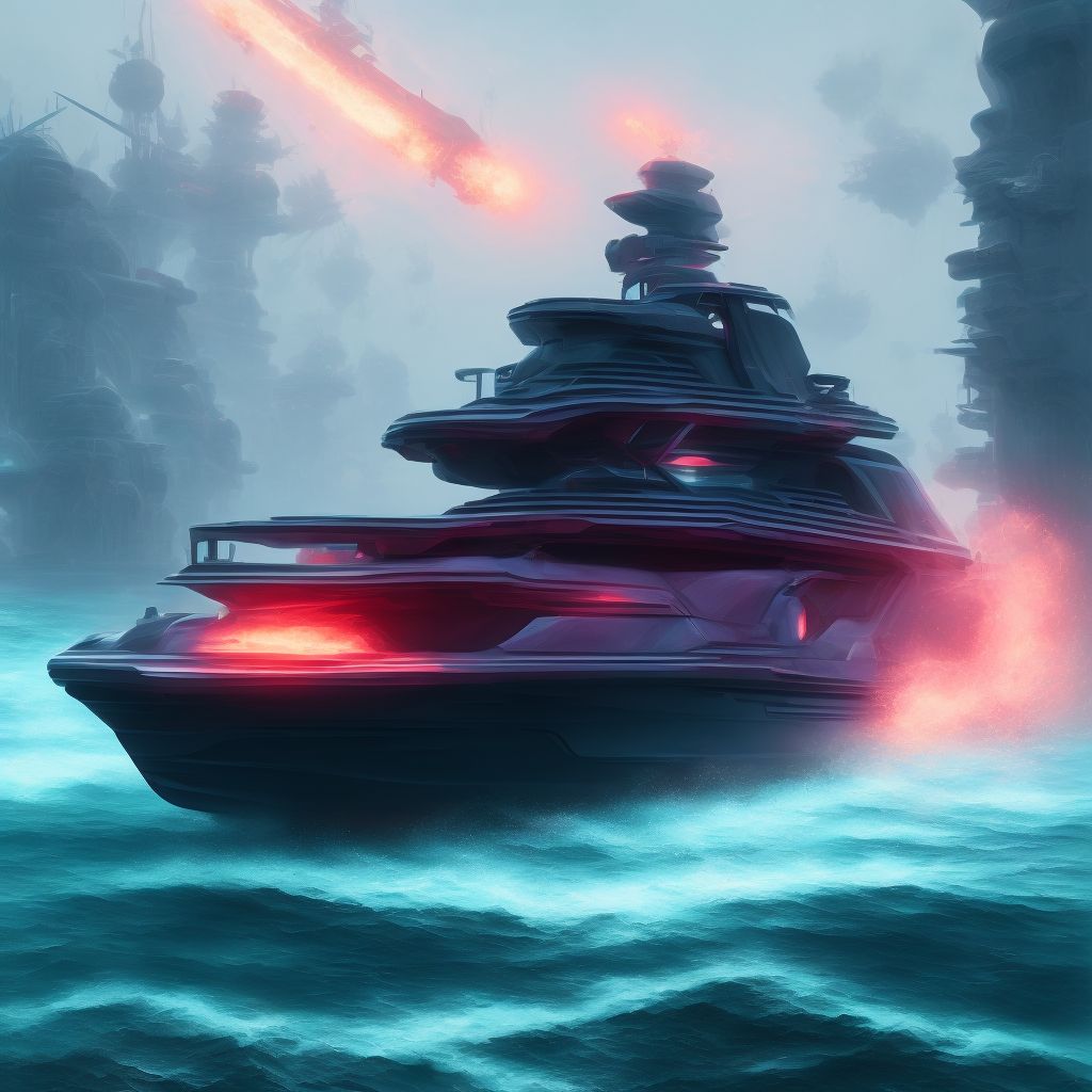 Heat exposure on board unspecified watercraft, sequela digital illustration