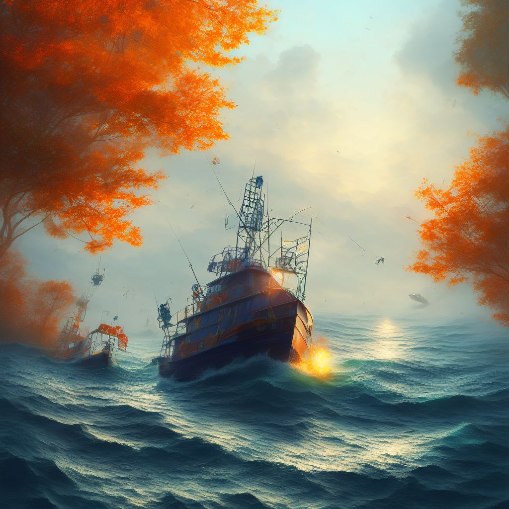 Fall on board fishing boat, subsequent encounter digital illustration