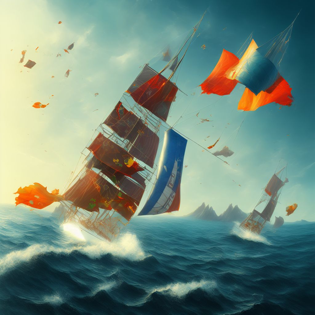 Fall on board sailboat, subsequent encounter digital illustration