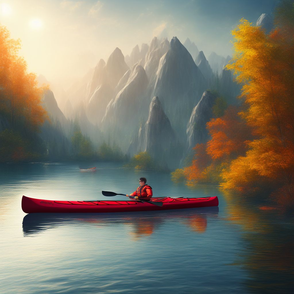 Fall on board canoe or kayak, initial encounter digital illustration