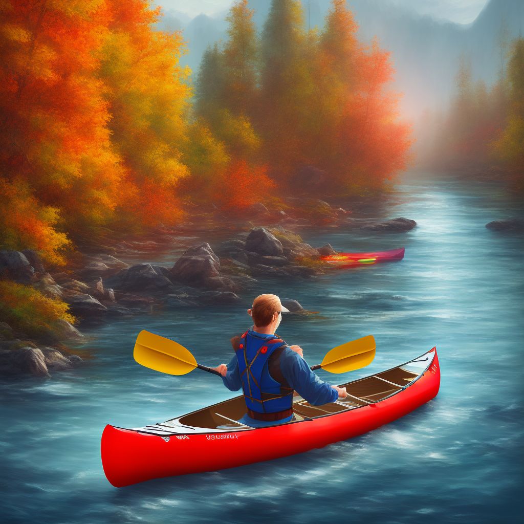 Fall on board canoe or kayak, subsequent encounter digital illustration