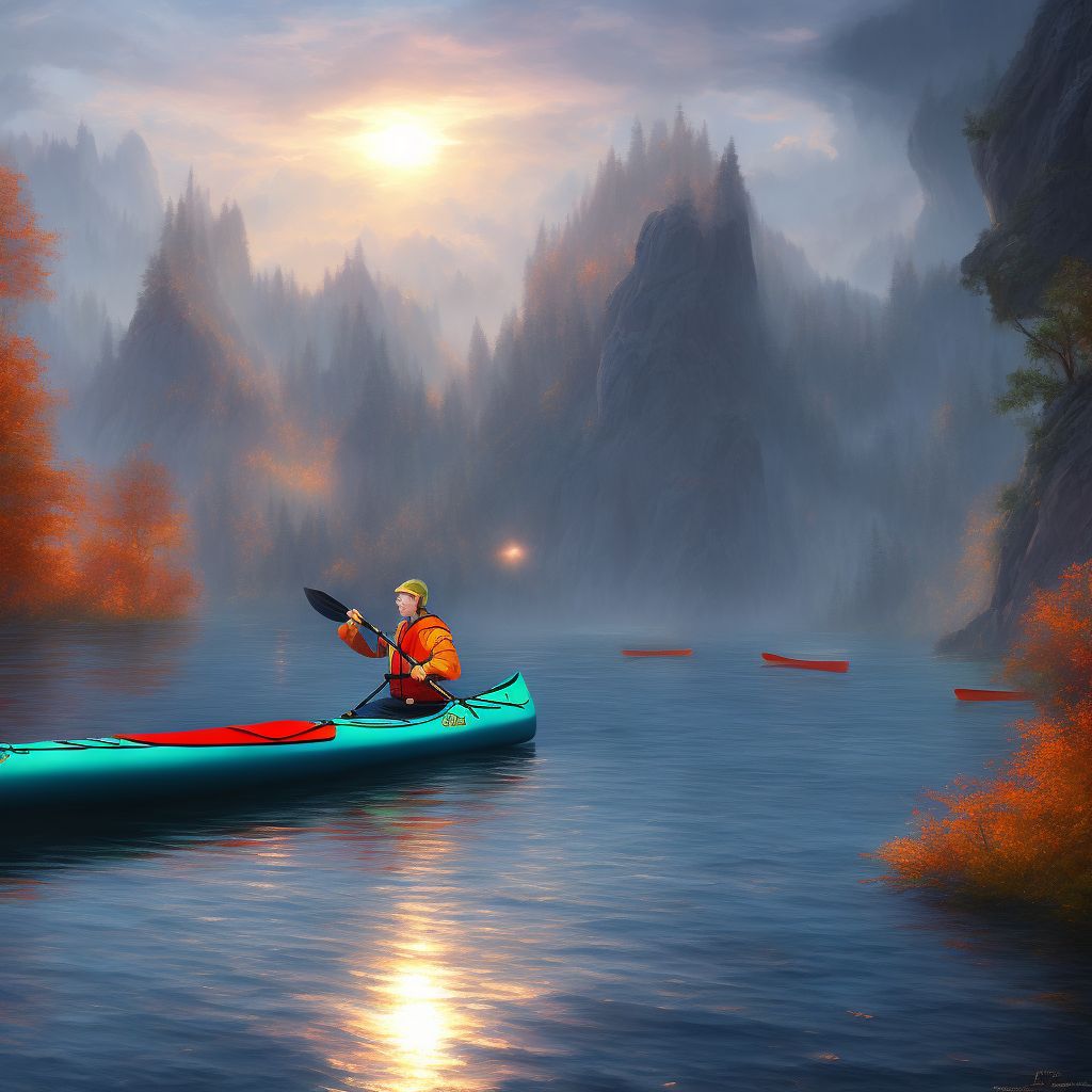 Fall on board canoe or kayak, sequela digital illustration